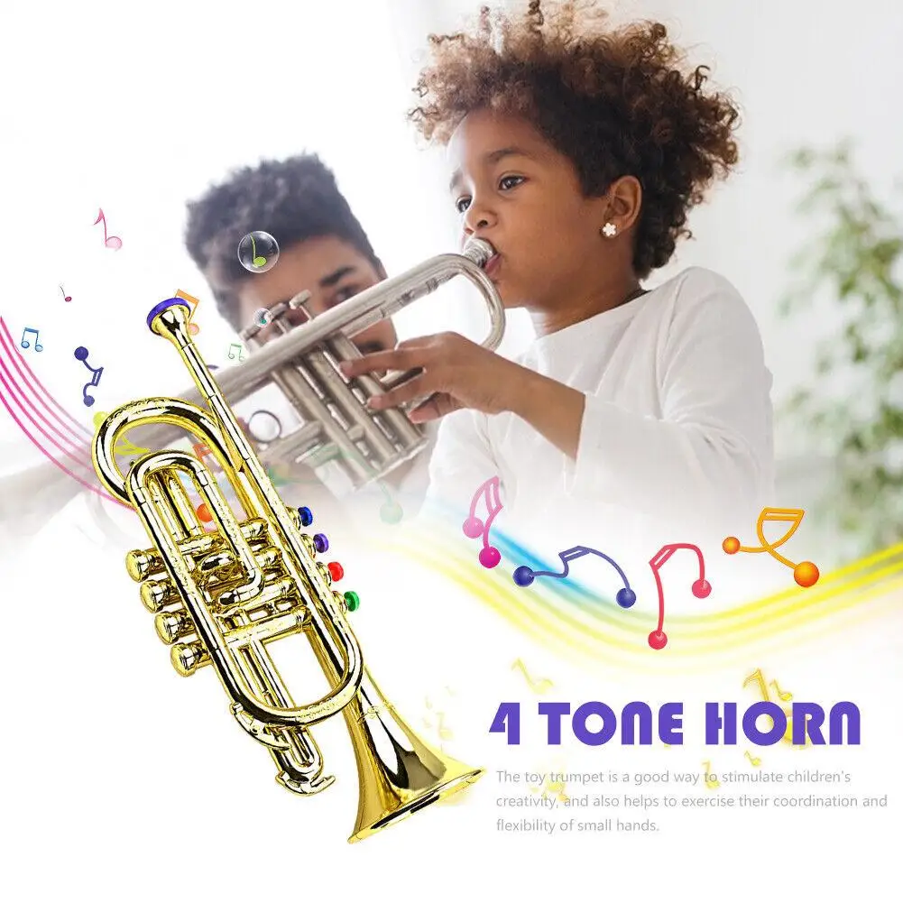 Trumpet instrument Trumpet for Children Ab 5 Years Old Trumpet With 4 Colorful Button Musical Learning Gift for Kids Beginners 37 Length W6E8