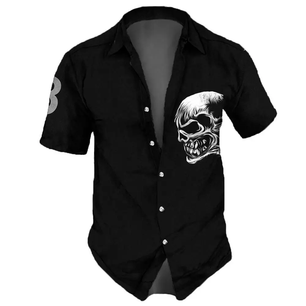 2023 Men's Shirts Lapel Streetwear Vintage Shirt For Men Skull Hip Hop Short Sleeve Top Party Summer Casual Men Hawaiian Shirts