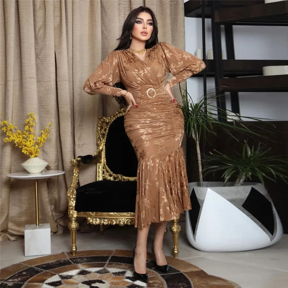 

Fashion Women Muslim Pleated Slim Bodycon Long Maxi Dress Turkey Arab V-Neck Strech Evening Jalabiya Caftan Party Gowns Vestidos