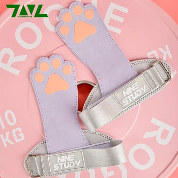 1Pair Cute Cat's Paw Fitness Gloves Cowhide Lifting Straps Grips for Women Gym Workouts Hard Pull