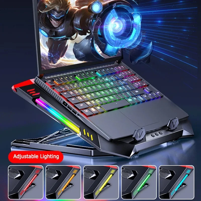 

Laptop Cooling Pad Powerful Airflow Portable Adjustable Gaming Laptop Cooler RGB Laptop Stand For 12-17 Inch Laptops