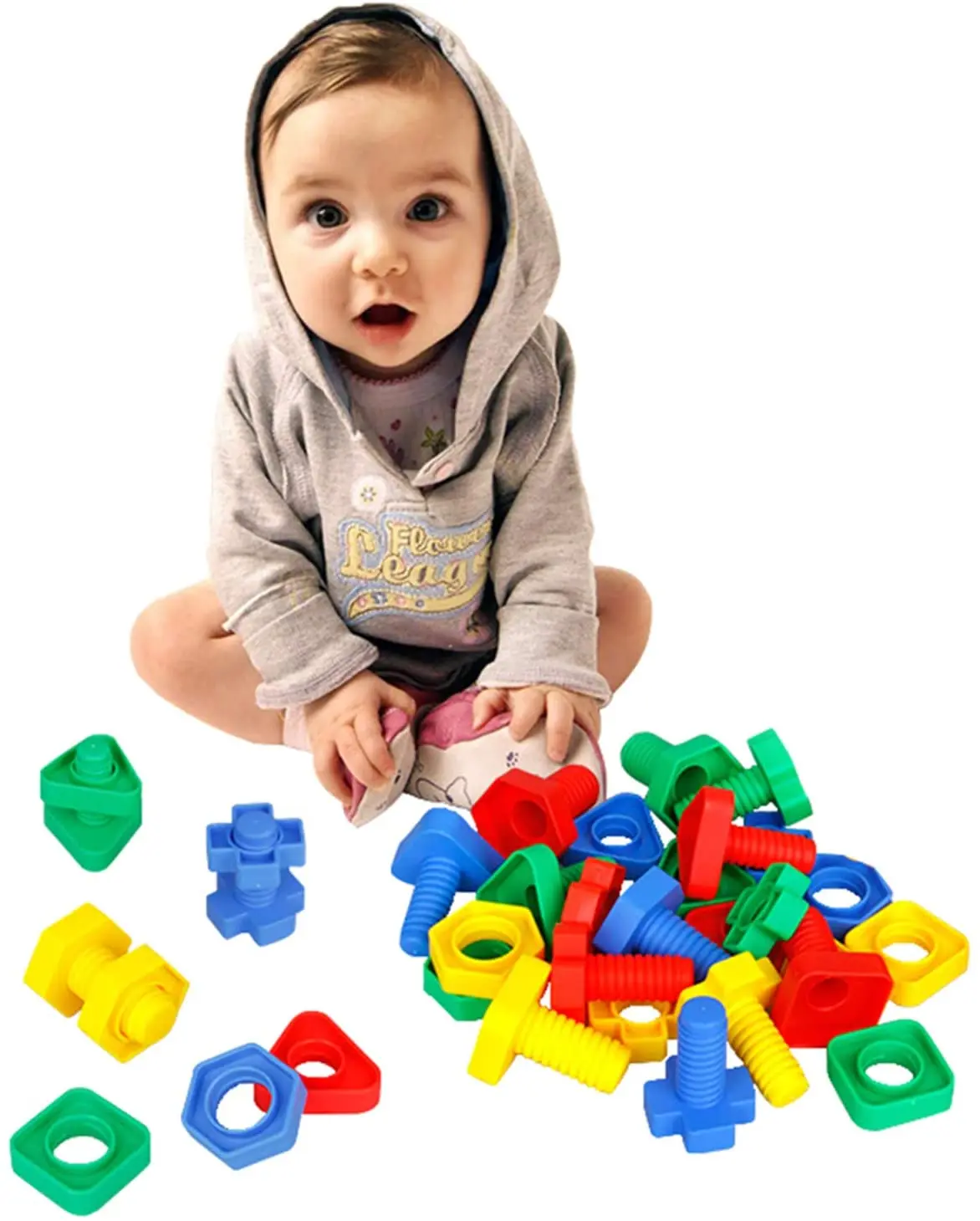 Building Block Toy Shape Match Puzzle Toys 6Pcs Nut Shape Screw Building Blocks Match Puzzle Toys For Children Infant Montessori Shape Color Recognize Educational Toys