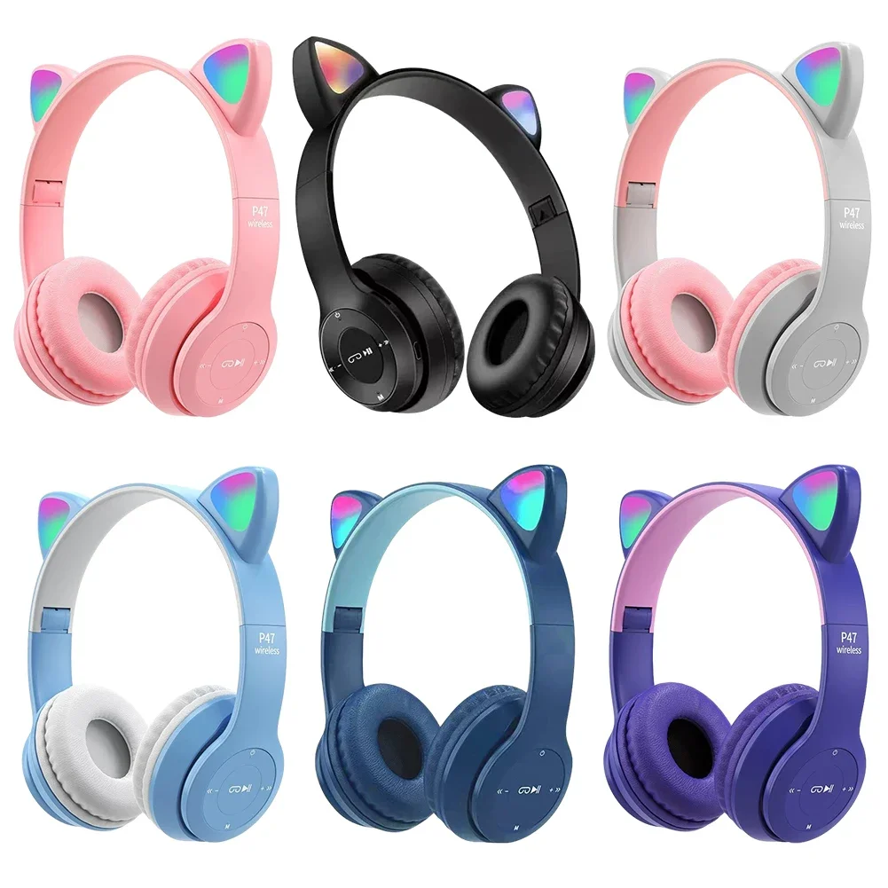 

Беспроводные наушники Bluetooth, игровая гарнитура с кошачьими ушками, светодиодные светящиеся шлемы, Симпатичные спортивные музыкальные гарнитуры для детей, подарки для девочек