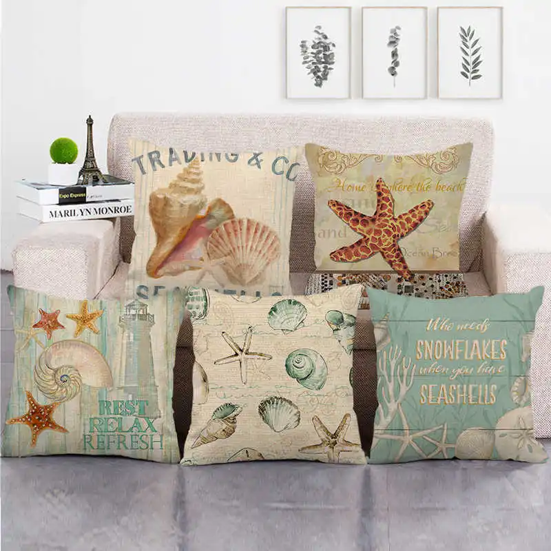 

Vintage Art Pillowcase Marine Biological Cotton Linen Pillow Case Home Decor Decorative Cushions for Elegant Sofa Pillow Cover