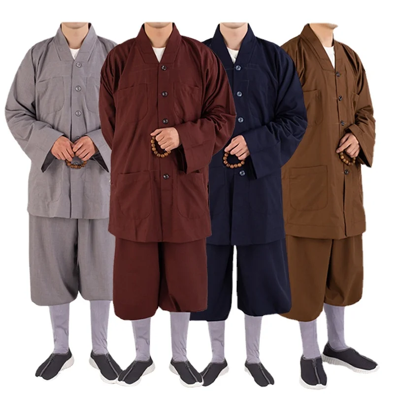 5 Colors Adults Monk Clothes Suits Temple Buddhism Monks Top and Pants Traditional Chinese Buddhist Monk Clothes for 4 Seasons