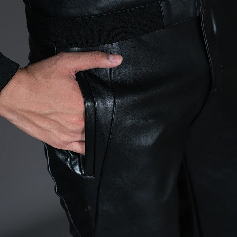Winter Men's Skinny Biker Faux Leather Pants Fashion Motorcycle Trousers for Male Stage Club Wear casual pants