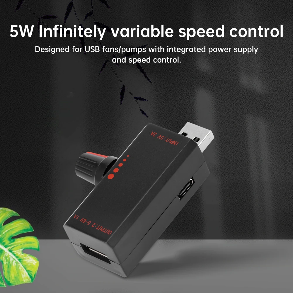 5W DC 5V 2A Fan Speed Controller Infinitely Variable Speed Controller with Switch Type-C / USB Interface for Cooling Fan