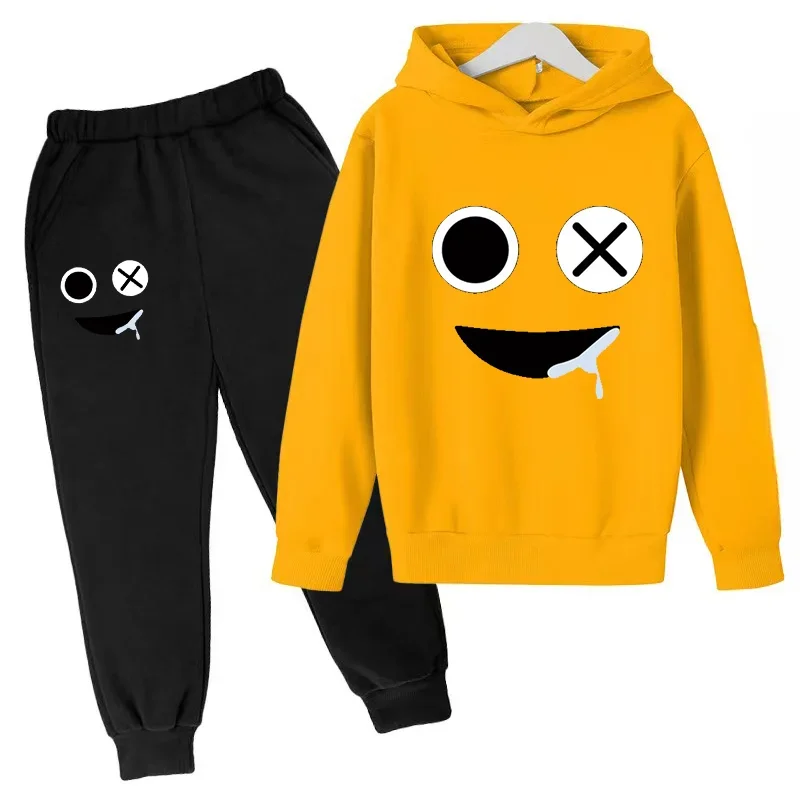 thumbnail image 1 of Sudadera con capucha y pantalón con estampado de cara sonriente para niños, traje de 2 piezas, ropa de moda para niños y niñas, sudadera, conjunto deportivo para bebés y adolescentes, 1 of 5