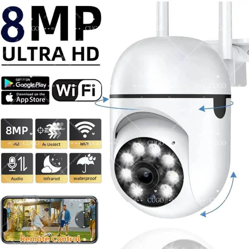 8MP Wireless Security Surveillance Camera Wifi IP Outdoor 4X Zoom Cameras Smart Home CCTV AI Human Tracking Two-way Audio HD Cam 1