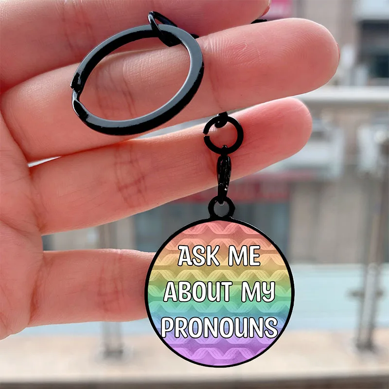 Fashion Ask Me About My Pronis Rainbow Pride Cool Portachiavi Moto Car Zaino Chaveiro Portachiavi Regali Per Gli Amici