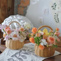 Waterproof Woven Flower Basket Storage Basket with Handle Handmade Multi-functional Perfect Gifts Rattan for Home Wedding Decor 1
