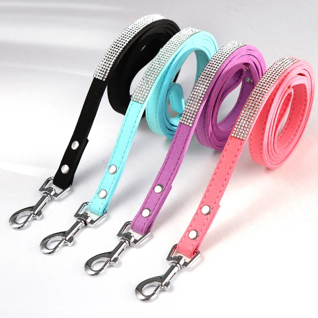 Glitter Rhinestone Dog Leather Collar Cute Floral Necklace Pet 120cm Walking Leash for Small Medium Large Dogs Chihuahua XS-L 4