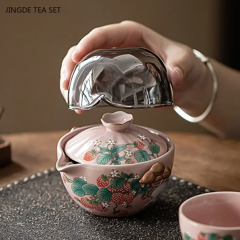 5pcs Ru Kiln Ceramic Tea Set Portable Beauty Gaiwan Custom Tea Pot and Cup Set Outdoor Travel Tea Pot Exquisite Filter Teapot