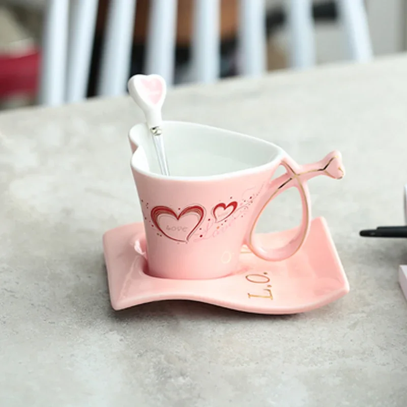 WAIT FLY Set Tazza Da Caffè A Forma Di Cuore Con Piattino - Ceramica Gialla, 236 Ml, Adatta A Microonde E Regalo Romantico - 4