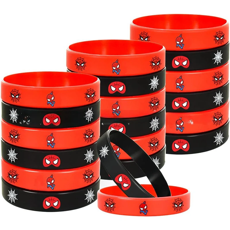 Anime Bracelet 10pcs Spiderman Bracelet Cartoon Printing Wristband Superhero Captain Silicone Bracelets for Adults Children Wrist Strap Gifts