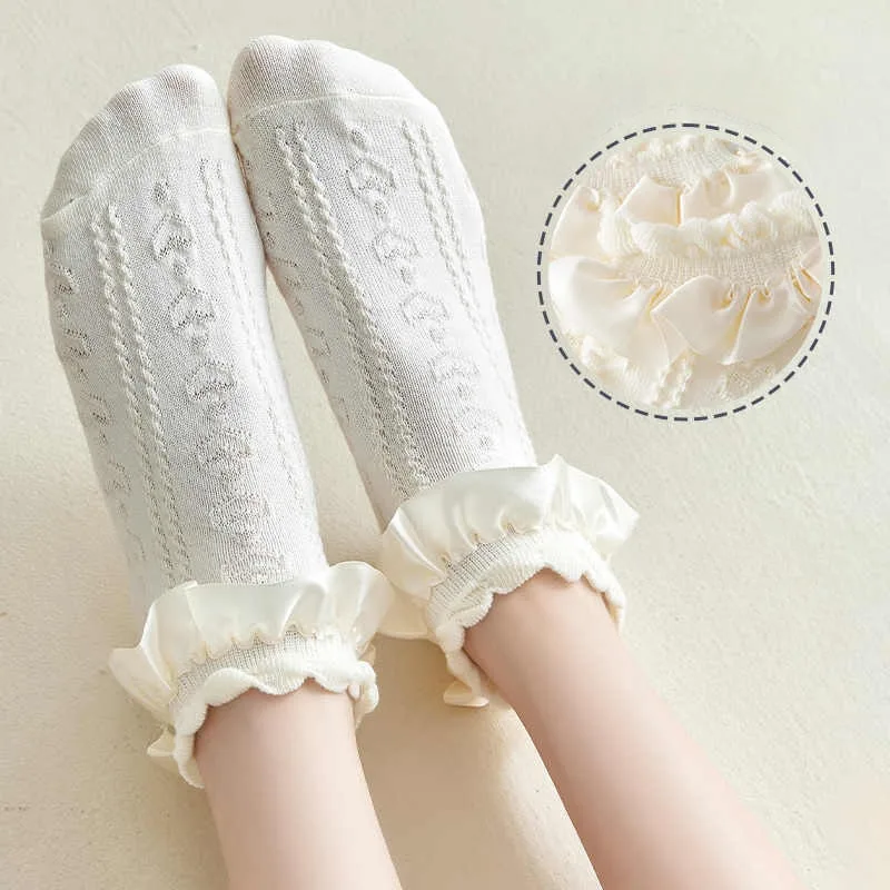 Kawaii Children Ruffle Socks JK Sweet Girls Lolita Cute Princess Cotton Thin Breathable Solid Color Black White Low Tube Socks