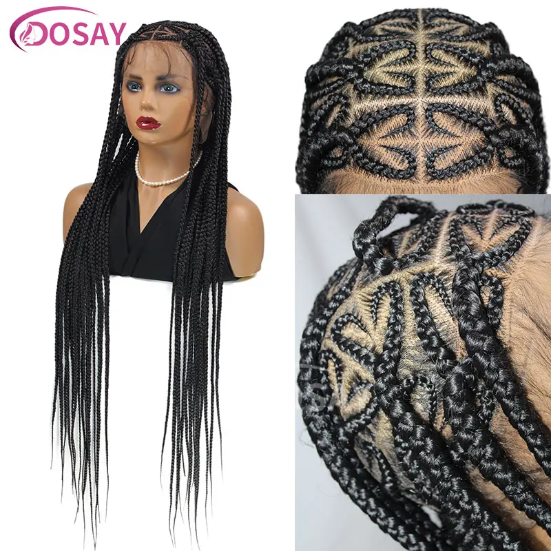 

36" Full Lace Frontal Wigs For Women Heart Shaped Knotless Box Braids Cornrow Braided Wig Synthetic Wig Braide African Braid Wig