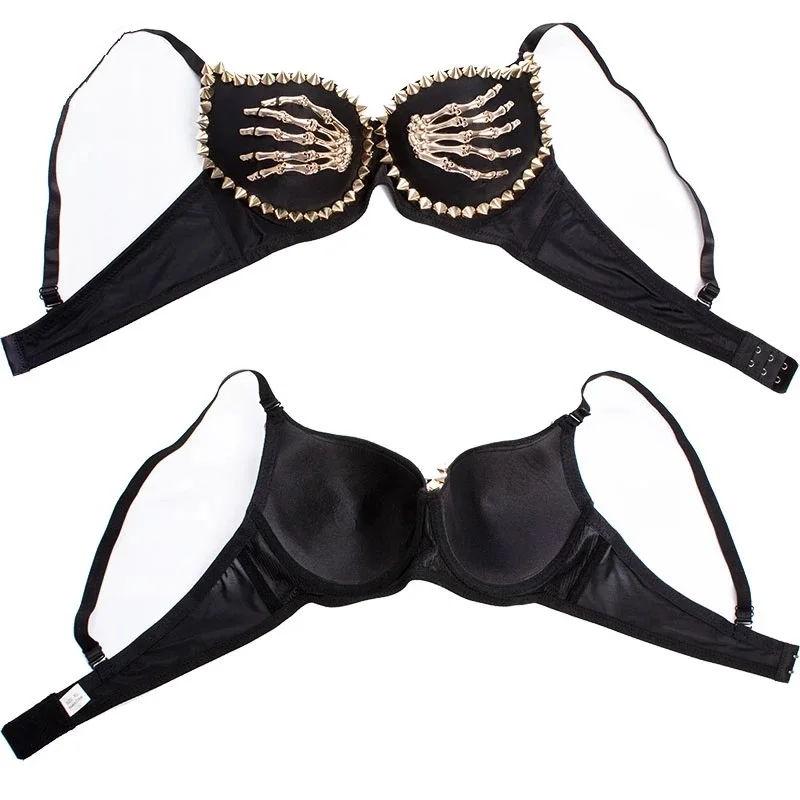 Black Versatile Spiked Bra Tops for Women Handmade Wings Sexy Punk