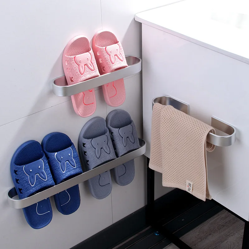 20/45CM Aluminum Towels Rack Hanger Multi-functional No Punch Towel Holder Bathroom Wall Mounted Slipper Towel Organizer Rack