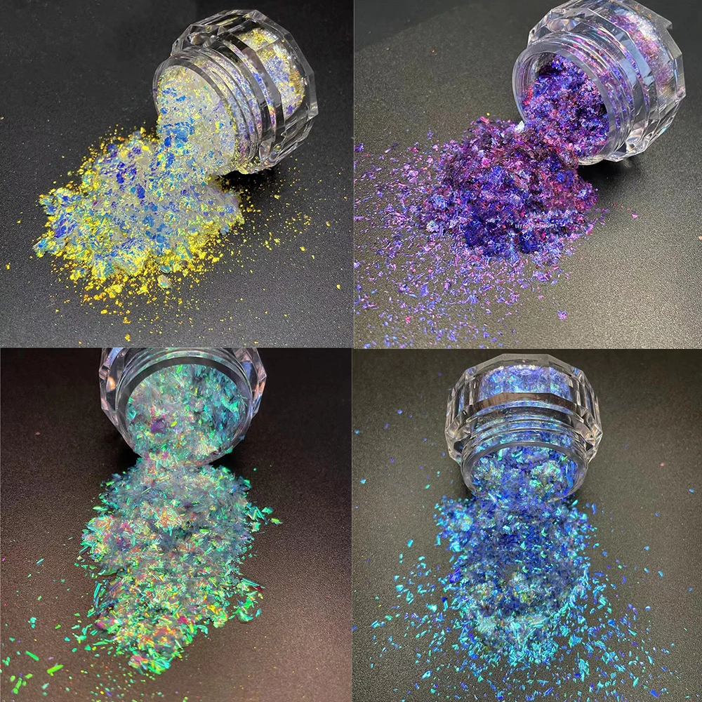 1 Barattolo Chameleon Aurora Nail Glitter Irregolare Magic Mirror Effect Opal Powder Paillettes Shiny Mermaid Crystal Opal Flakes