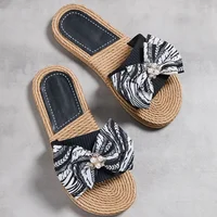 Female Summer Slippers Artificial Straw Sole Shoes Lady Summer Indoor Flat with Flip Flops Stitching Floral Women Slippers - Image 5