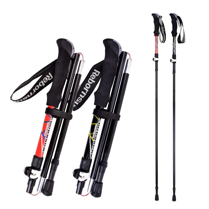 

Hiking poles folding model aluminium alloy five sections ultralight telescopic outdoor trekking poles