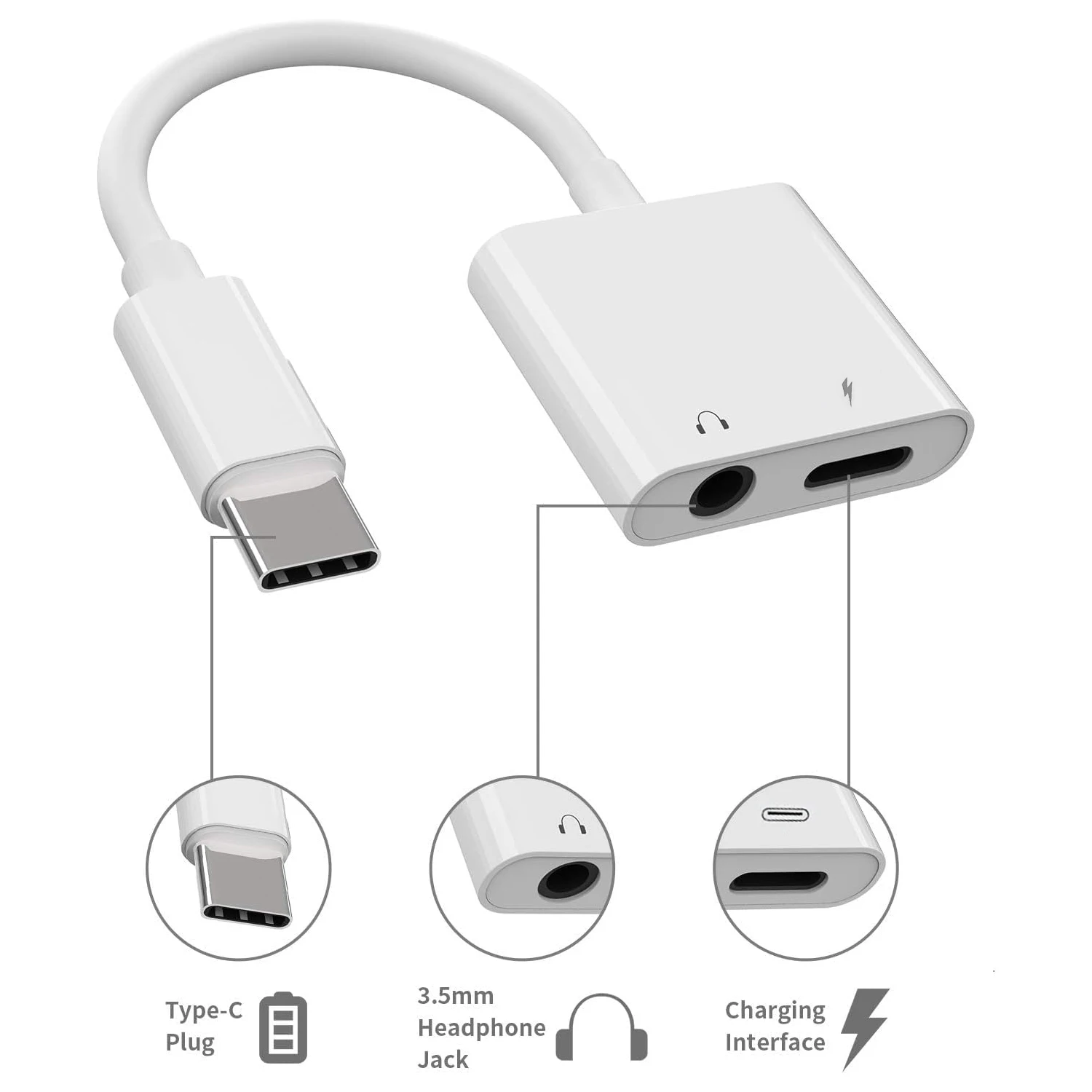 USB C-3.5mm 헤드폰 및 충전 어댑터, PD 10W 고속 충전 기능이 있는 C타입-아우크스 잭 동글 케이블 어댑터