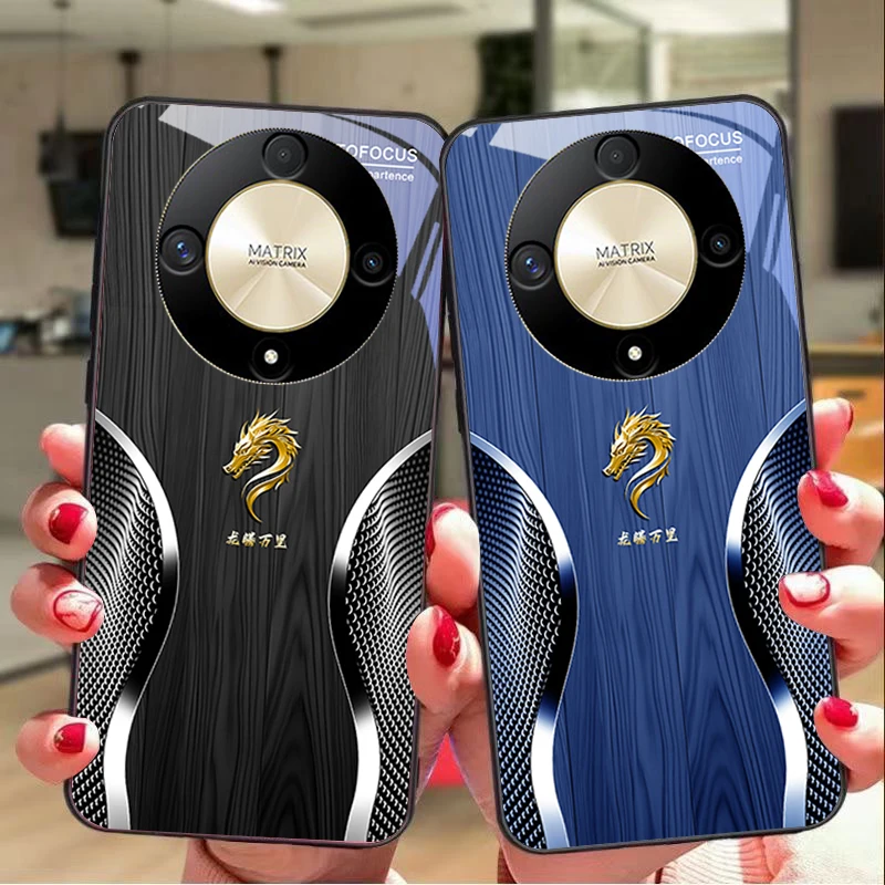 Wooden Dragon Black Tempered Glass Phone Case