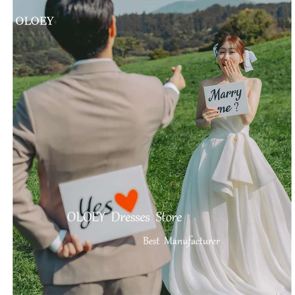 

OLOEY Simple Strapless Silk Organza Korea Wedding Dresses Photoshoot Bow Floor length Bridal Gowns Corset Back Plus Size