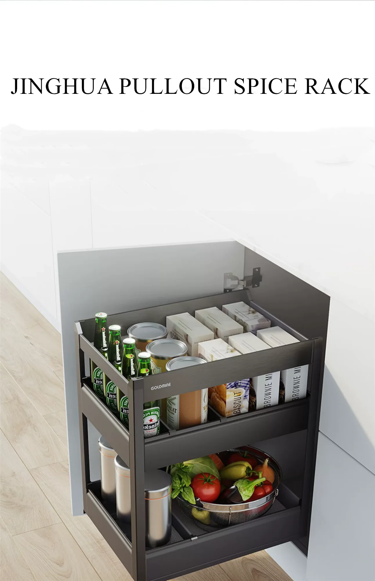 Goldmine Pull Out Basket Houseware 2-Tier Spice Rack Slide Out Storage Basket Drawer Organizer Cabinet Accessory