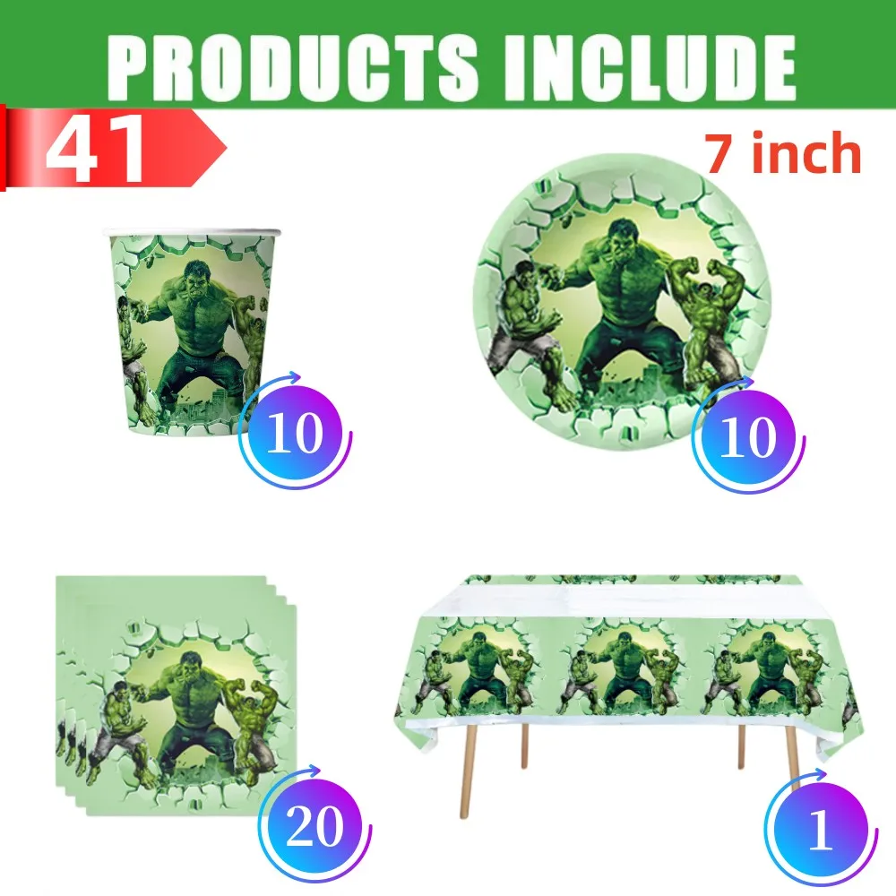 Superhero Hulk Birthday Party Decorations Paper Cup Plate Napkin Tablecloth Tableware Set Kid Boy Baby Shower Party Supplies party supplies birthday party supplies disposable tablecloth birthday tableware set disposable napkins