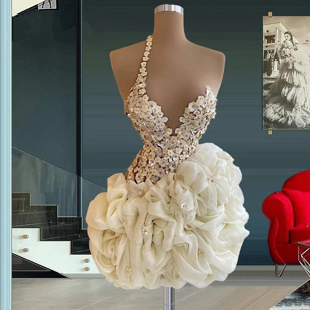 Elegant Cocktail Dresses Sheath One-shoulder Short Mini Flowers Homecoming Dresses Haute Couture Customized