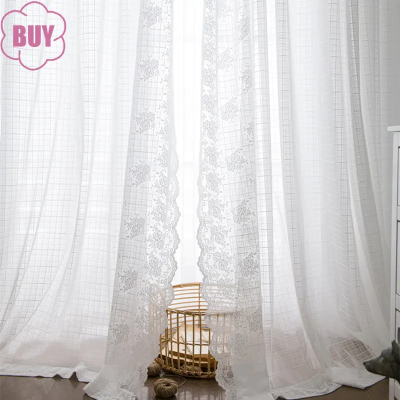 

American Curtains for Living Dining Room Bedroom Pastoral White Tulle Nordic Lace Window Screen Study Balcony French Window