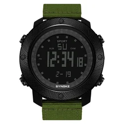 Nylon Strap Waterproof Digital Military Sport Watch with Large Black Dial (Green)