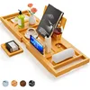 Extendable Sides Bathtub Tray Bamboo Bathtub Caddy with Phone Rack Wine Glass Holder 1
