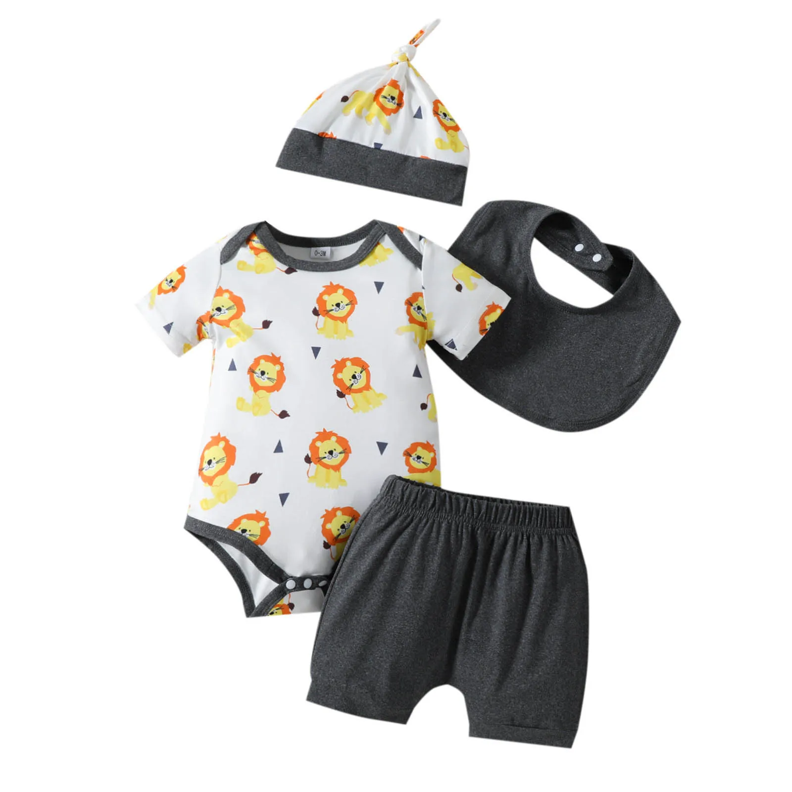 

Infant Boys Girls Short Sleeve Cartoon Animal Prints Romper Bodysuit Shorts Outfits