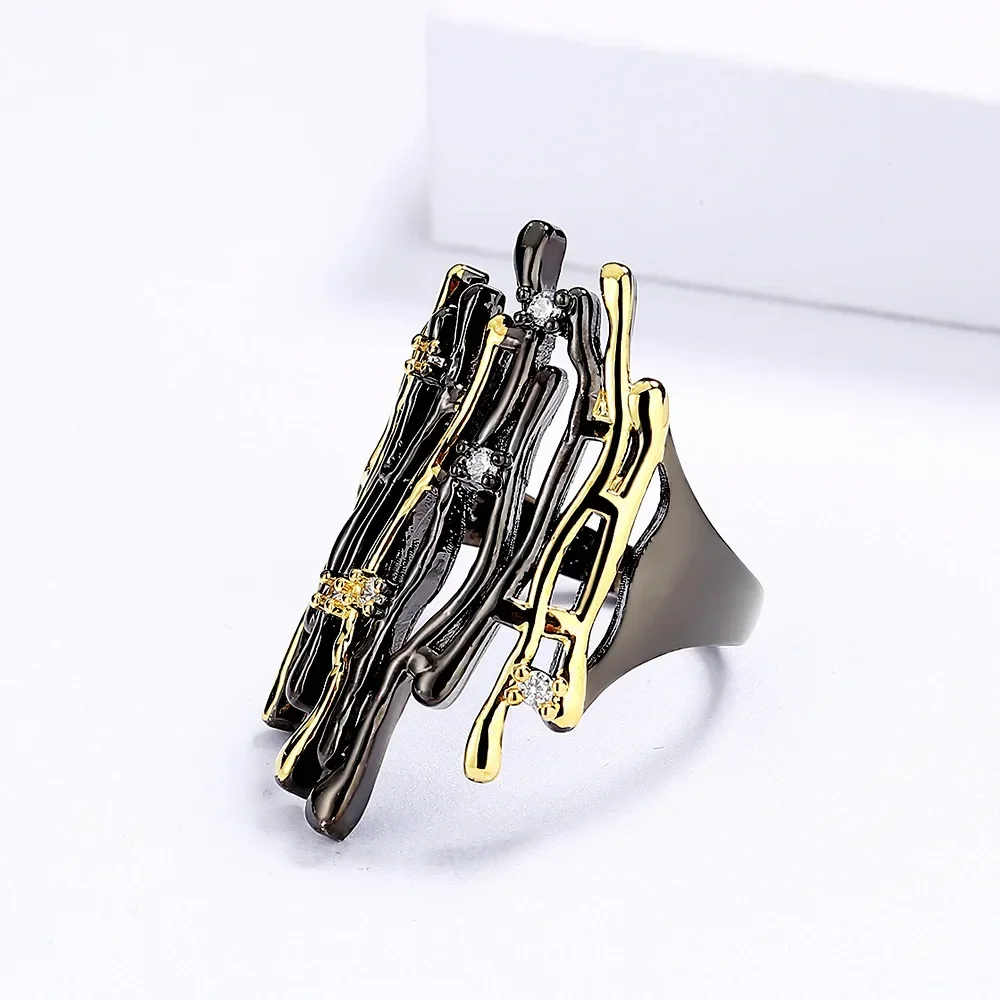 Creative Women's Ring Two-color Geometric Hollow Ring Irregular Branch Shape Jewelry Fashion Party Gift Sterling Silver 925