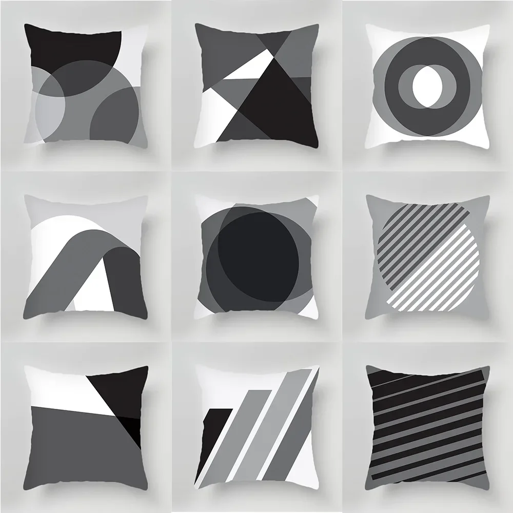 Black and white gray geometric cushion cover living room office sofa pillow  Nordic home decoration peach skin 2
