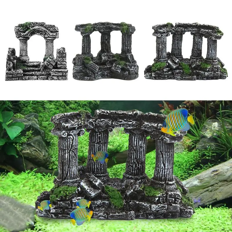 Image showcasing Aquarium Fish Tank Rome Stone Pillars Resin Manual Greece Temple Stone ...