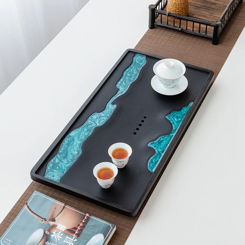 Household Tea Set Natural Black Gold Stone Tray Kung Fu Office Simplicity Dry Pour Table |