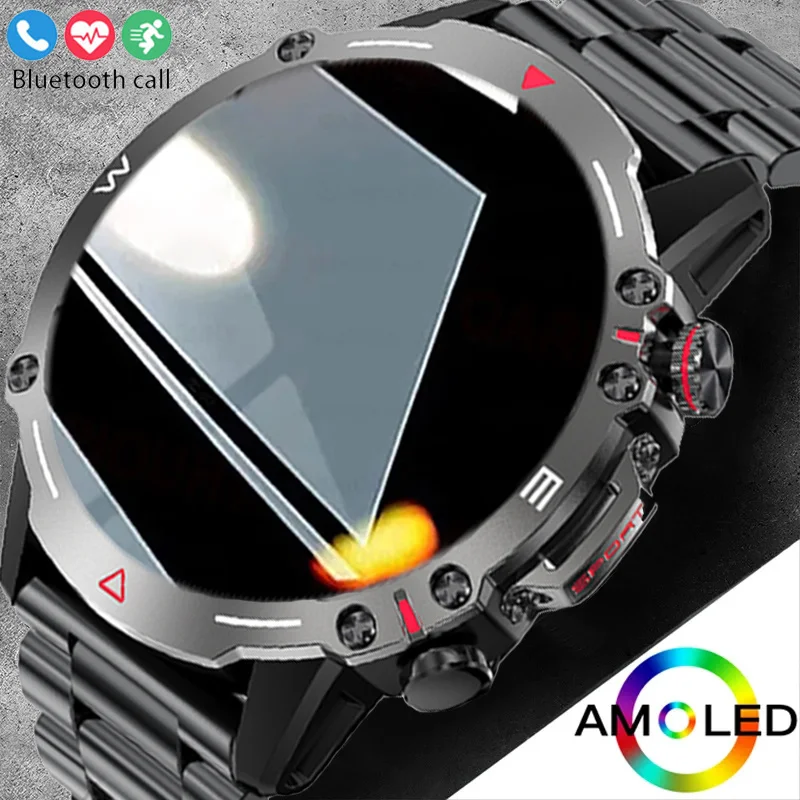 

New AMOLED Heart Rate Monitoring Smartwatch Bluetooth Call 100+ Sport Mode Military Rugged NFC Smartwatch For Men For Android