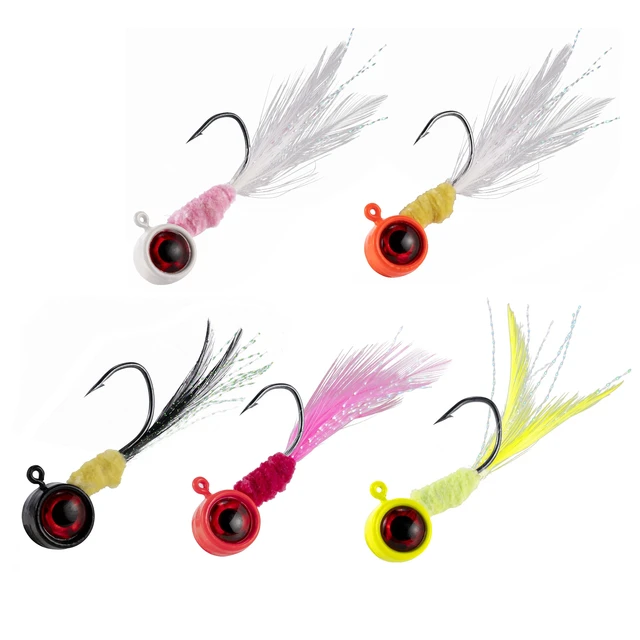 12 Piece Crappie jig Head Fishing Lure Hook with Feather Fly Fishing  Panfish Sunfish Hair Jig Bait 1/16oz