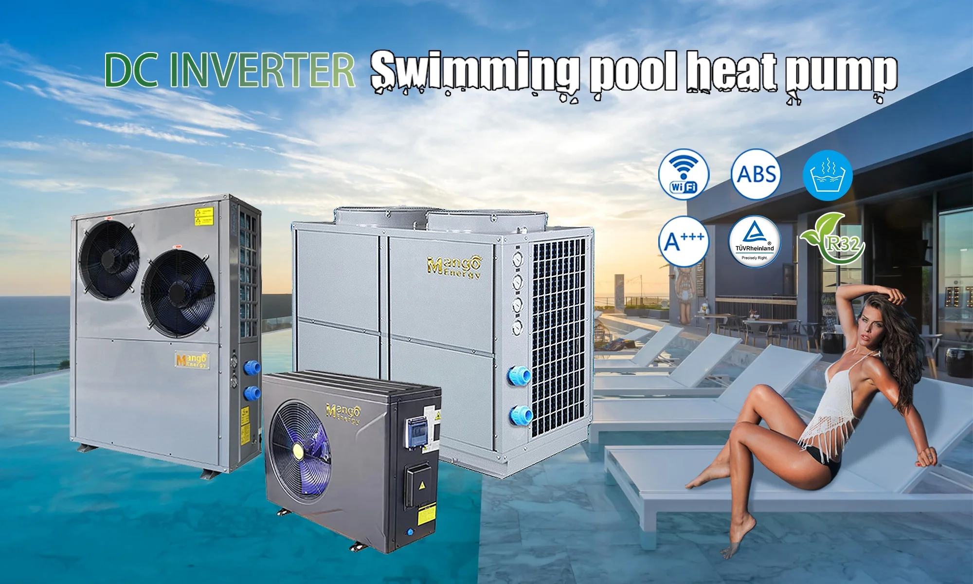 7KW 9KW 11KW 15KW Single Inverter High Efficiency Cop 5 Swimming Pool Heat Pump