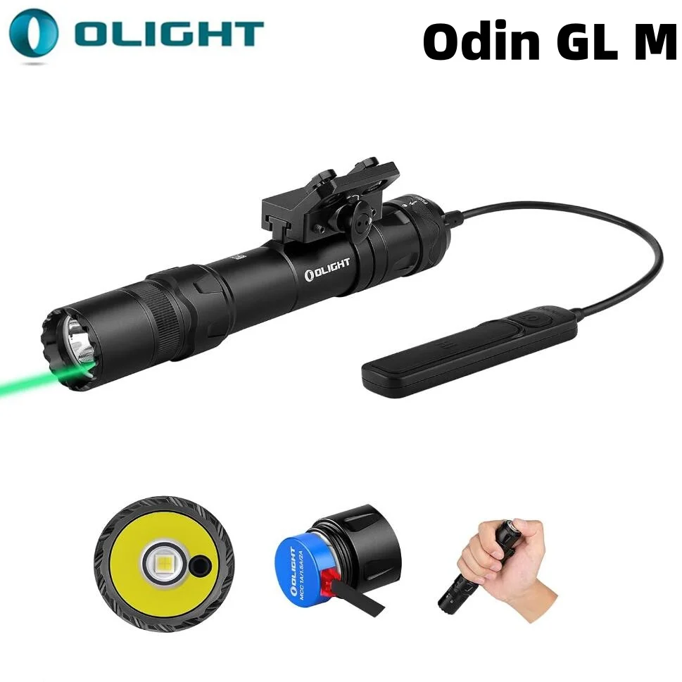 

Тактический фонарик Olight Odin GL M с креплением MLOK, 1500 люмен, Магнитная Зарядка, дистанционный переключатель, оружие, лампочка, зеленый луч