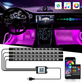 RGB LED Car Interior Ambient Foot Lights – 36/48/72 LEDs with Remote & App Control 1