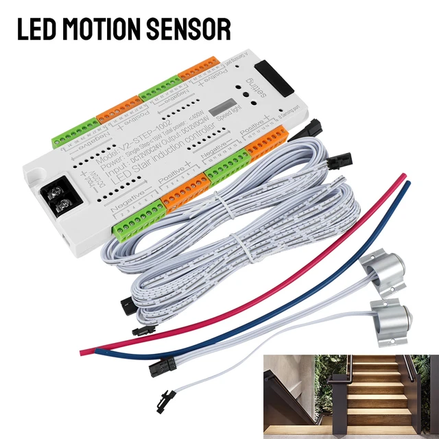 Controlador de Sensor de movimiento de tira LED de escalera de 32 canales,  DC 12V, 24V, luz nocturna automática, lámpara de cinta LED Flexible para  escalera interior - AliExpress