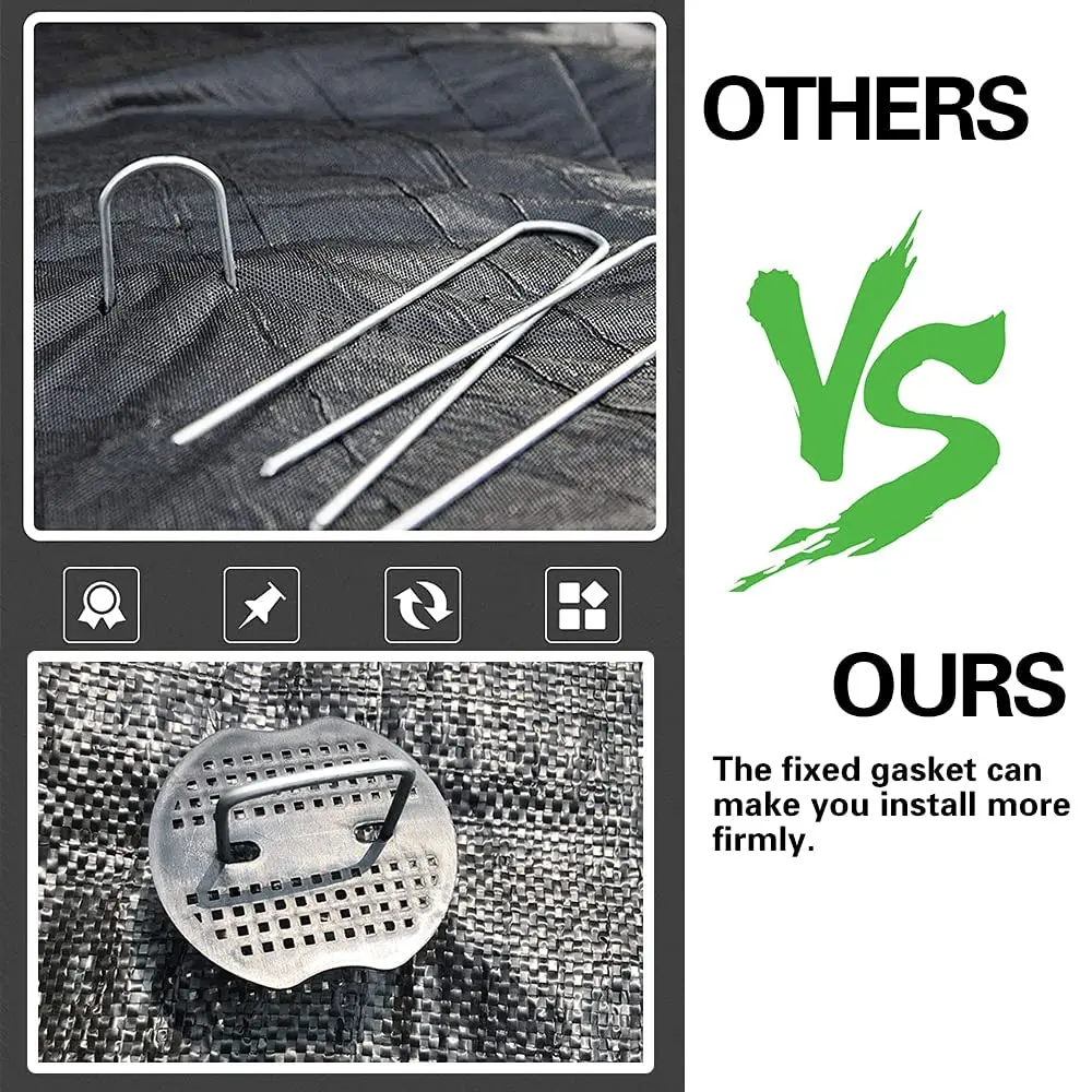 50Pcs Garden Stakes Staples + 50Pcs Gaskets, 4 And 6 Inch Lawn Landscape Staples 11 Gauge U Shaped Galvanized Landscape Pins 5
