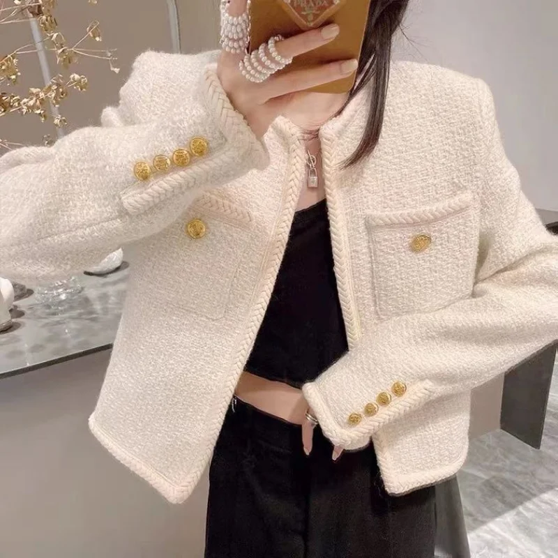 

Short Fragrant Coat for Women Spring and Autumn 2023 Temperament Celebrity Long Sleeve Advanced Sense O Neck Jacket Female