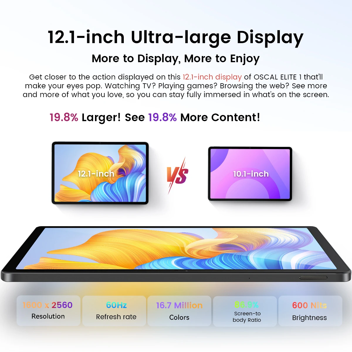 OSCAL ELITE 1 Tablet Android 14, 12.1 inch 2.5K Display MTK Helio G99 8GB 256GB 8800mAh Battery 33W Fast Charging