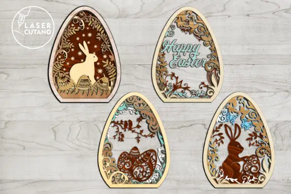 Easter Eggs Tags SVG Cutting File Set of 4 Laser Cut 3D Files SVG Bundle for Laser Engraving Cutting cnc wood router machine